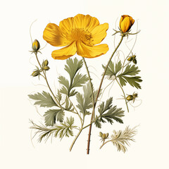 Yellow potentilla anserina flowers on white background - obrazy, fototapety, plakaty