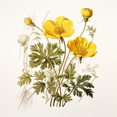 Yellow potentilla anserina flowers on white background - obrazy, fototapety, plakaty