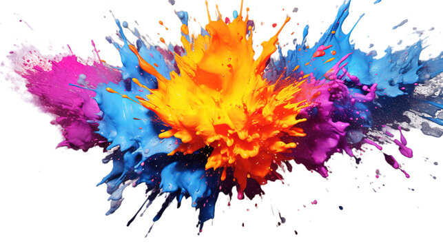 Happy Holi splash colour isolated on transparent background, Generative ai.