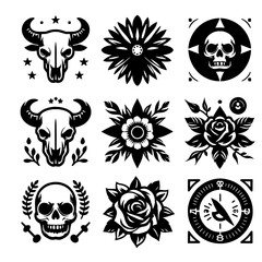 bull head skull icon bundle design set