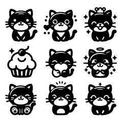 cute cat icon bundle design set