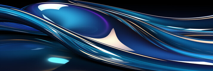 Wellenmotiv in blauen Chrom Farben als Hintergrundmotiv für Webdesign im Querformat für Banner, ai generativ