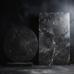 Contrast of Black and Grey Marble Slabs in Studio