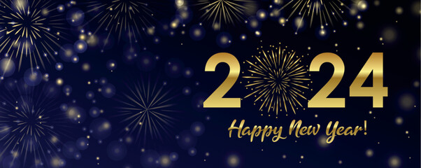 Fototapeta na wymiar happy new year 2024 greeting card golden firework vector illustraion EPS10