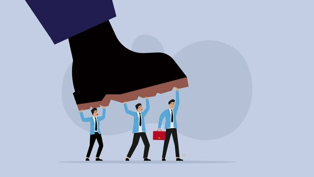 Gant foot step to crush team of business people