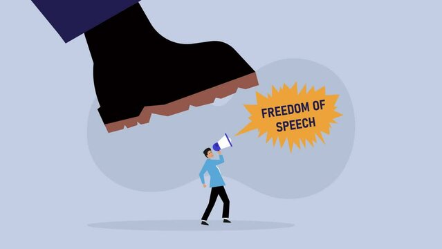 giant boot trampling on a man, dictator, freedom of speech