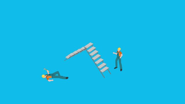 Worker falling from ladder. Workplace accident or construction safety