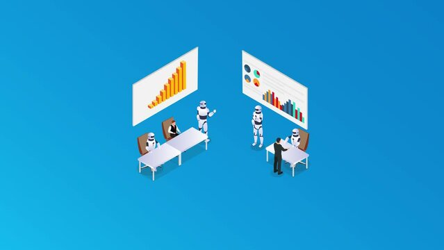 Human artificial intelligence interaction with men and women meeting robots