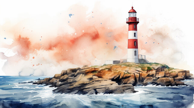 Seafront Beacon in Watercolor Design on Clear Background