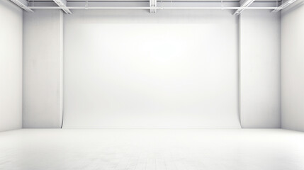 Blank white studio. White background studio. Generative AI.