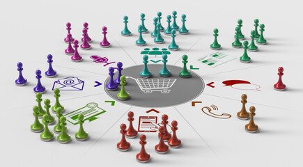 Retailing or distribution concept, multichannel marketing strategy. - 691918340