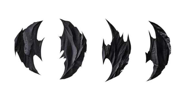 Pieces of torn black paper in animal claw shape isolated on white background. Generative AI.