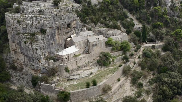 Aerial View Of Pustinja Blaca Stone Desert Hermitage In Brac Island, Croatia. 