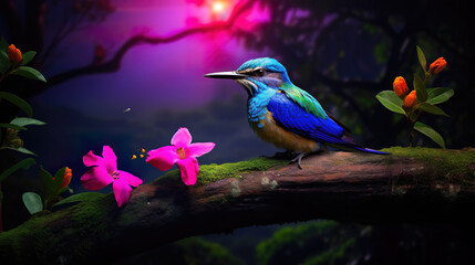 cute lovely kingfisher in a fantasy inspired landscape