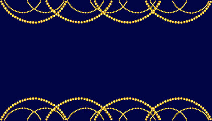 watercolor illustration of Christmas tree toys with shiny garlands of gold glitter beads, frame with Christmas decoration on dark blue background