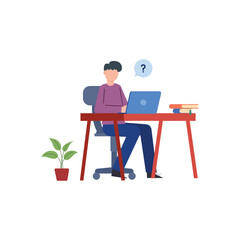 Man and woman studying  on books with laptop computers learning and educating themselves. Flat design vector illustration