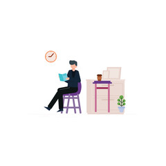 Man and woman studying  on books with laptop computers learning and educating themselves. Flat design vector illustration