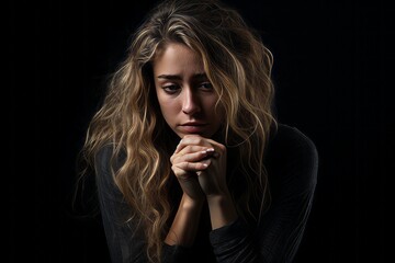 hopeless stressed depression woman on dark background