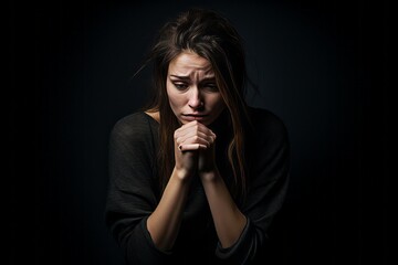 hopeless stressed depression woman on dark background