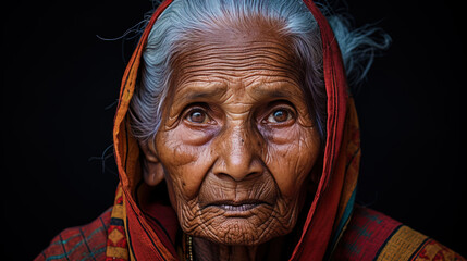 An old woman with a warm look testifying to the wealth of her inner world - obrazy, fototapety, plakaty
