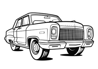 Vintage American Car Vector Illustration. Vintage car coloring page for adult and child