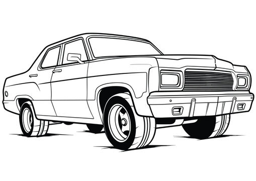 Vintage American Car Vector Illustration. Vintage car coloring page for adult and child