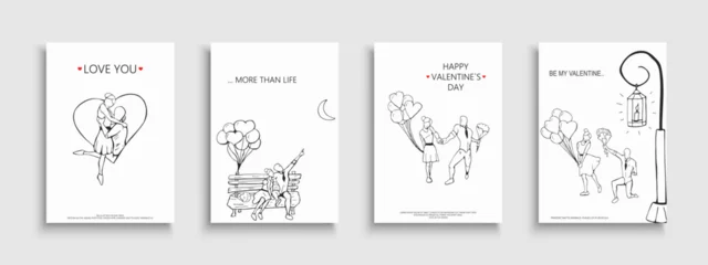 Fotobehang Collection of Valentines Day posters, greeting cards with romantic hand drawn illustrations of couple in love. Stylish holiday covers, banners, flyers, invitations 14th February cute concept © ExpressVectors