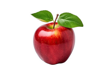 Beautiful Fresh Red Apple With Green Leaf On Transparent Background