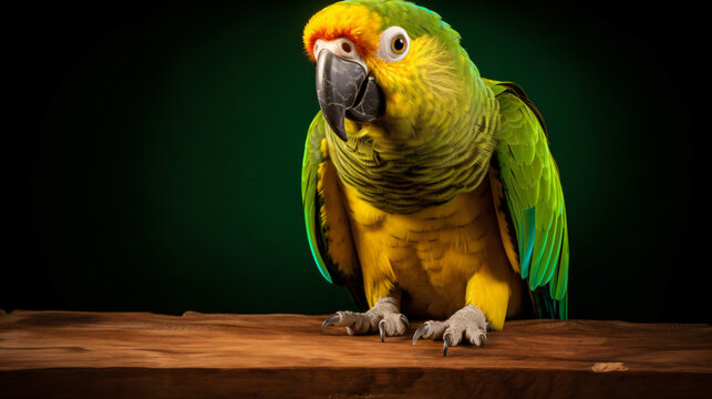 Yellow Napped Amazon Parrot sitting on wood