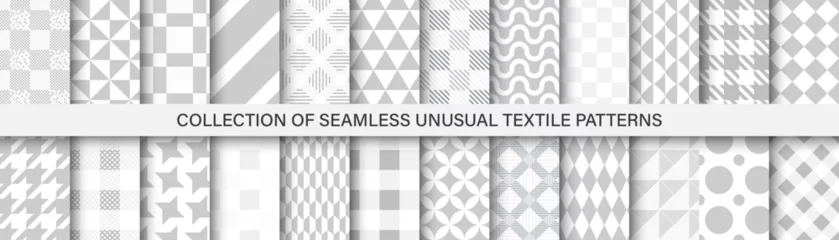 Kussenhoes Collection of grey textile seamless patterns - geometric delicate design. Vector repeatable cloth backgrounds. Monochrome endless prints © ExpressVectors