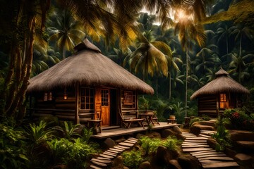 tropical resort at night