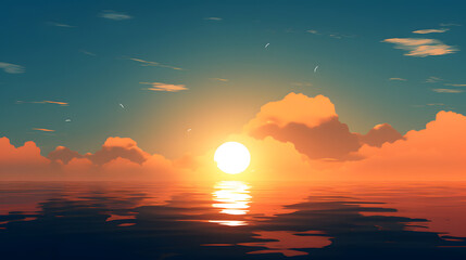 Digital Art of a Sunset over the Ocean