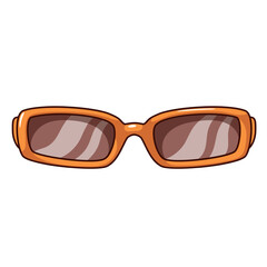 Groovy cartoon sunglasses with frame of rectangular shape. Funny retro cartoon eyewear with brown glass to protect eyes, summer beach accessory, sunglasses sticker of 60s 70s style vector illustration