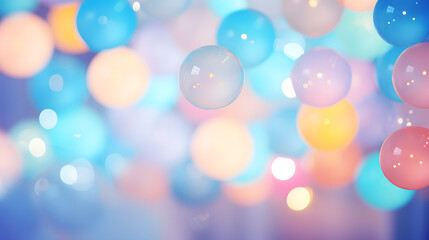 Colorful floating balloons with bokeh lights background