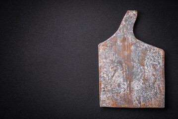 Empty wooden cutting board for preparing ingredients for preparing a delicious dish