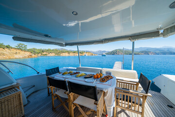 yacht interior. luxury boat inside
