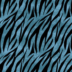 Seamless striped tiger pattern. Black, blue stripes.