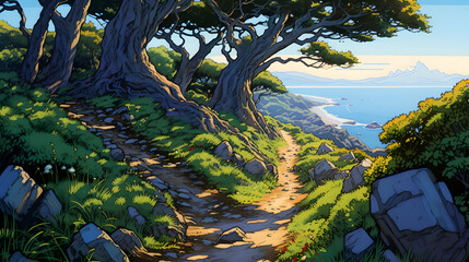 Scenic Coastal Path Illustration