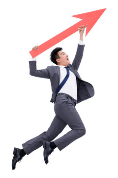 Businessman with red arrow sign