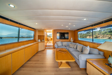 Fototapeta premium yacht interior. luxury boat inside