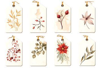 set of ready-to-use christmas gift tags isolated on white background. Generative AI.