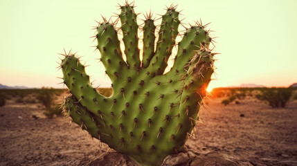 Cactus in the shape of a human hand. Mexican desert. 