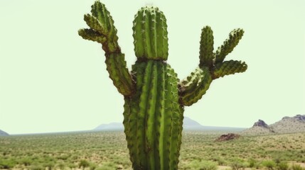 Cactus in the form of a human body. Anthropomorphic cactus with arms and head. Mexican desert. 