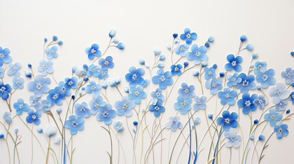 the intricate beauty of forget-me-not flowers, their tiny blue blooms arranged delicately on a pristine white canvas, 