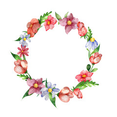 floral wreath . Light bright watercolor flowers. isolated composition on a white background. for postcards, invitations for Valentine's Day