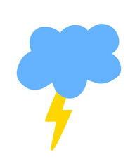 Cloud and lightning strike hand painted with brush. Doodle cloud and thunder bolt icon. Png clipart isolated on transparent background