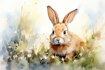 Watercolor picture of a wild rabbit.