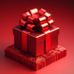Obraz premium red gift box with ribbon