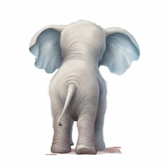Elephant сute funny animal rear view. Сartoon Design illustration isolated objects on white. Scandinavian Style Design Concept Kids Print.