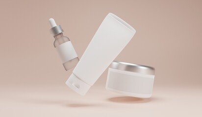 Cosmetic product mockups and geometric with pastel color background for presentation of cosmetic.